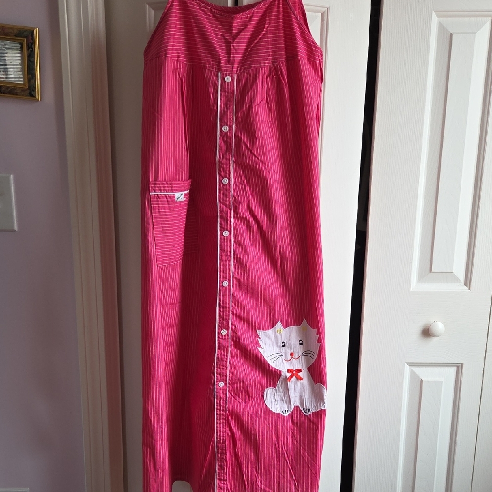Pink Striped Cat Vintage Appliqué Dress
